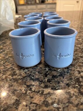 10 Blue Ceramic Yogurt Pots - Set 10
